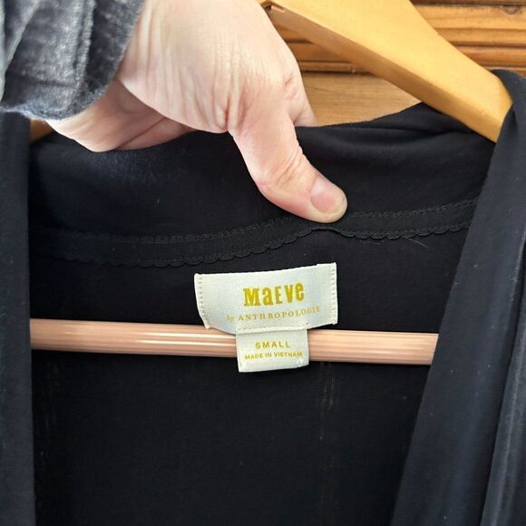 Maeve Anthropologie Small Dress Black Maxi V-Neck‎ Low Cut Cinching Slit - Picture 5 of 10